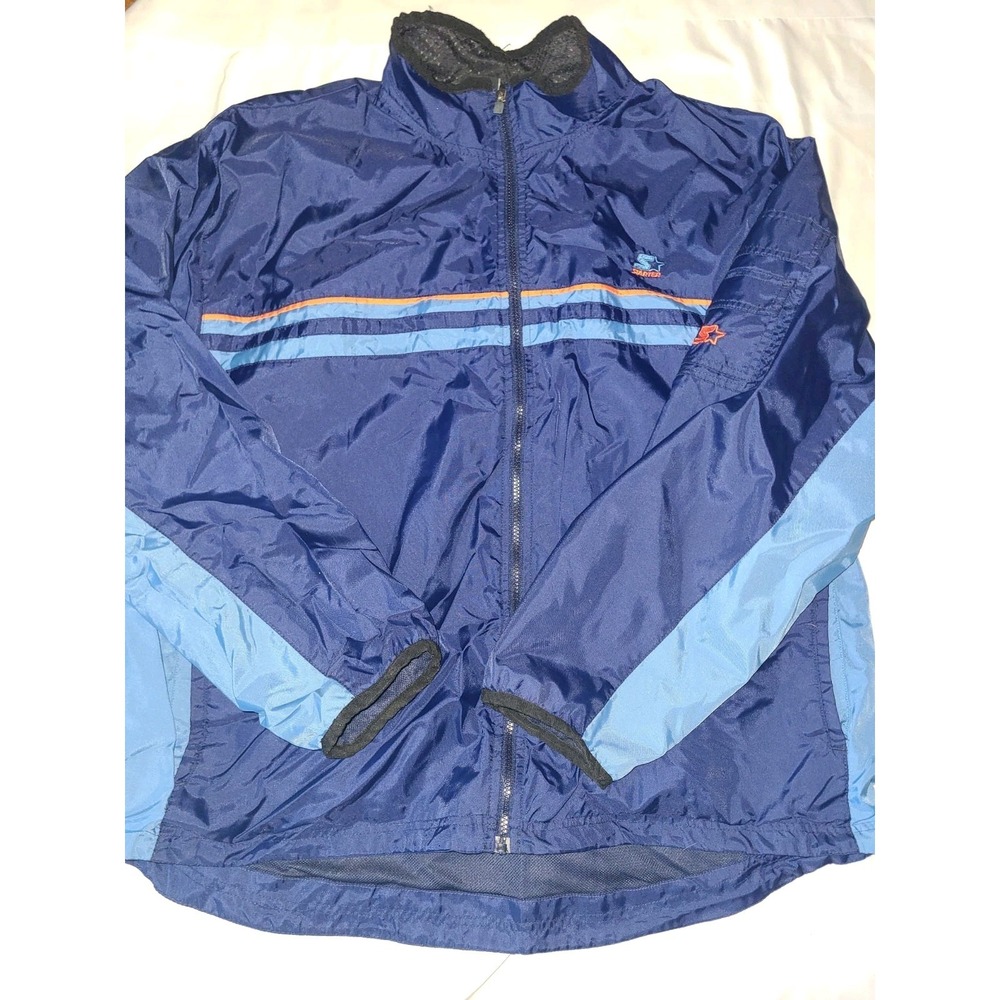 Starter Jacket Blue Orange Stripes Size XL Full Zip Pockets READ Starter‎ Jacket